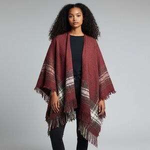 NWT Kollie More Red Plaid Fringe Reversible Wrap Shawl lightweight fall casual